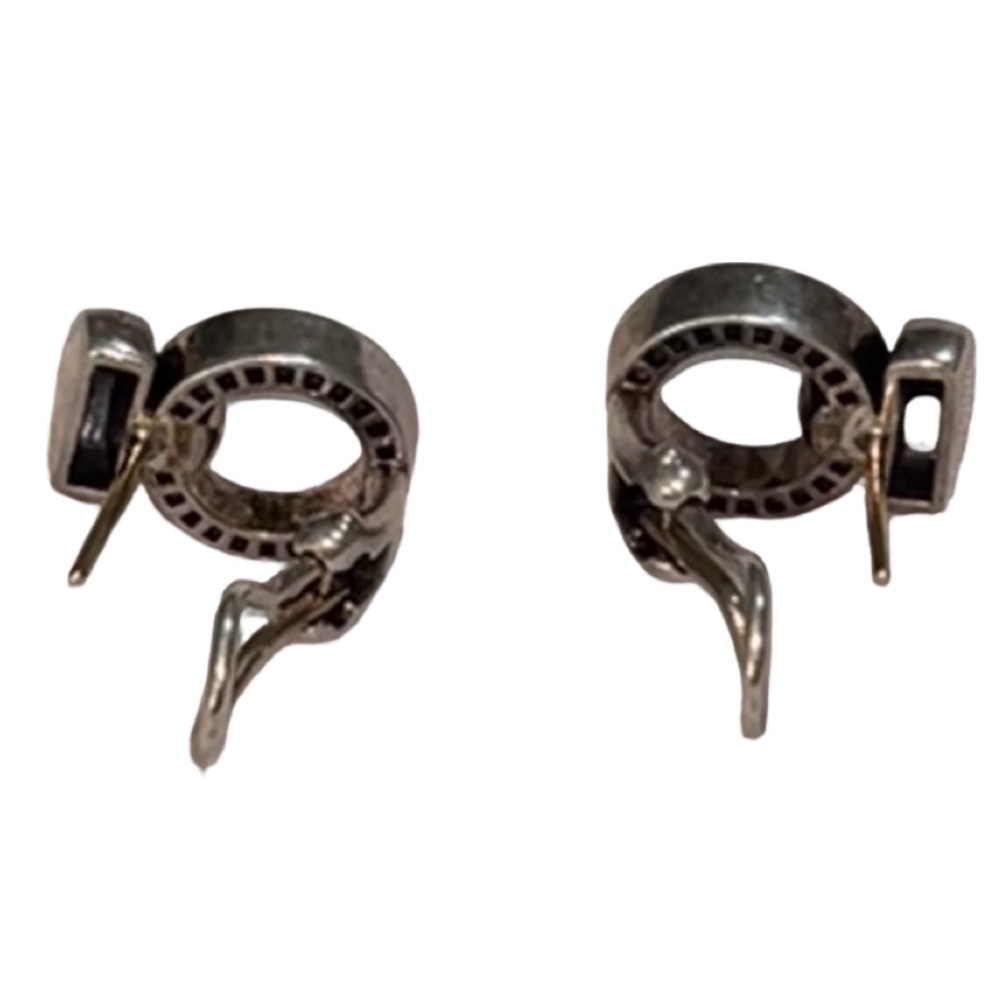 Sterling silver Caviar beaded circle earrings with a bar that details the LAGOS - Picture 5 of 9